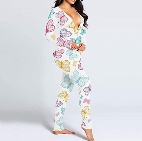 2021 estación independiente Amazon nuevo mono botón impreso botón funcional Flip pijamas para adultos