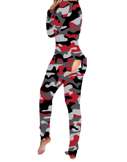 2021 estación independiente Amazon nuevo mono botón impreso botón funcional Flip pijamas para adultos