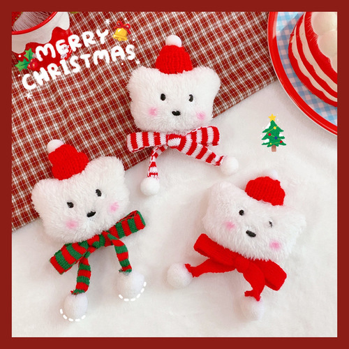 Cute Cartoon New Year's Day Plush Bear Brooch New Year's Gift Couple Pin Blush Bear Brooch Ornaments