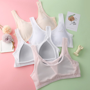 Young girls development period cotton underwear integrated Cup with breast pad bra students anti-light wrapped chest breathable mesh