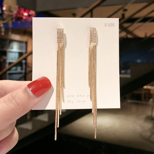 S925 Silver Needle Earrings for Women Dongdaemun New Trendy Cool Style Earrings Temperament Long Tassel Versatile Earrings