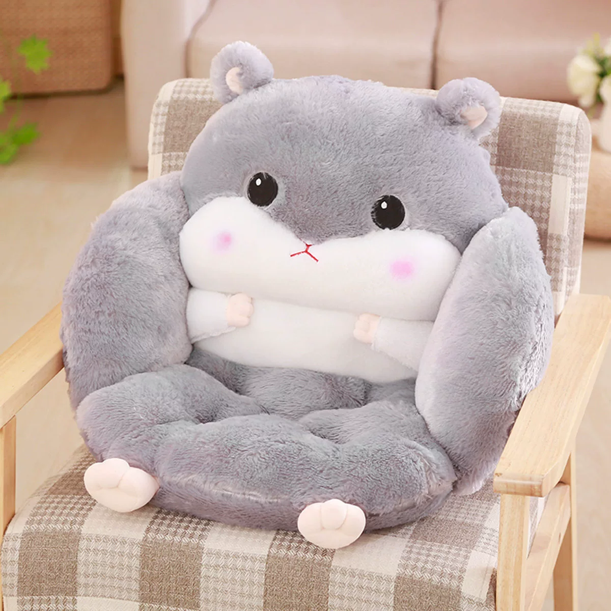 Semi-Enclosed Hamster Plush Seat Cushion, 55 × 45 × 40 cm, Anti-Slip Strap Option