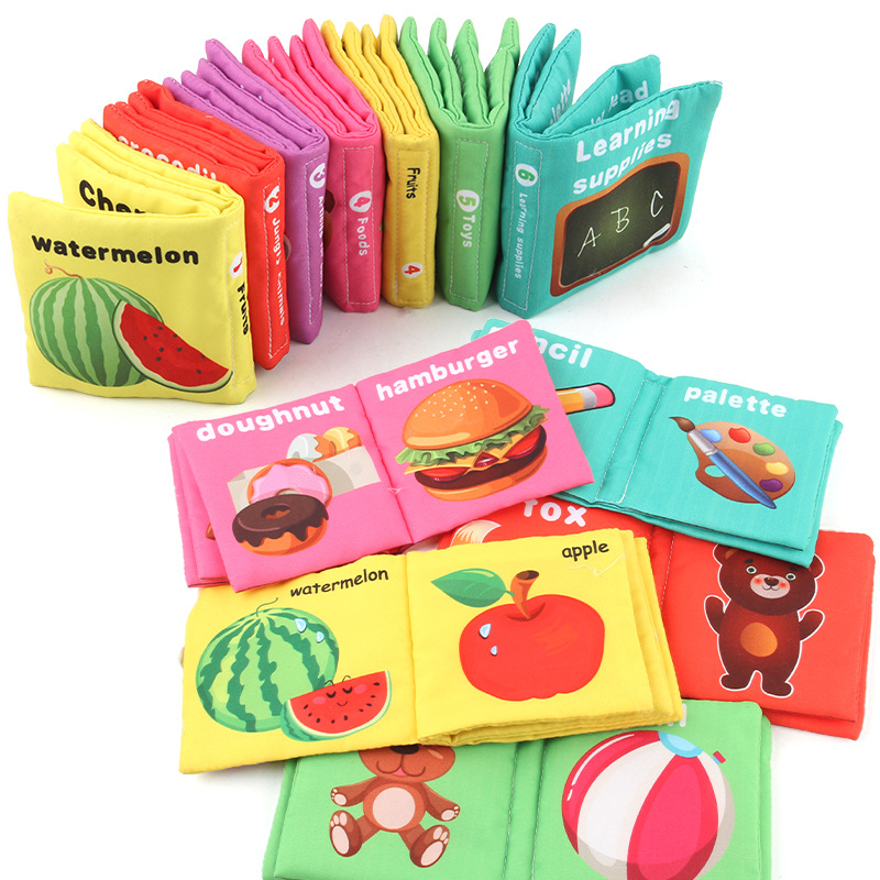 Nuevos juguetes para bebés bebé libro de tela desgarrable educación temprana diversión Inglés libro de tela cognitiva Palm Book transfronteriza