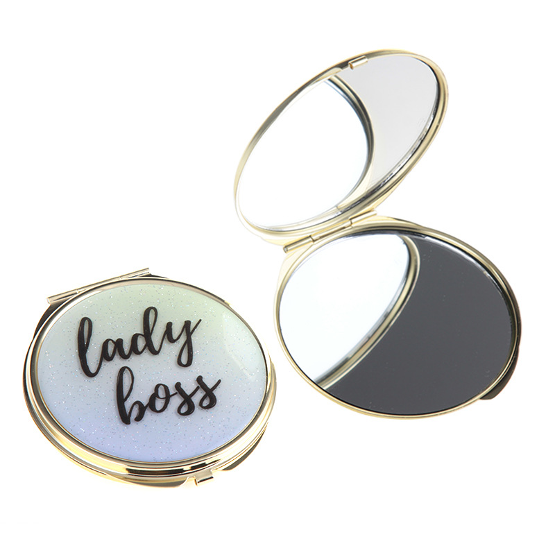 高档格丽特闪粉滴胶圆形镜金属双面小镜子随身化妆镜专柜礼品
