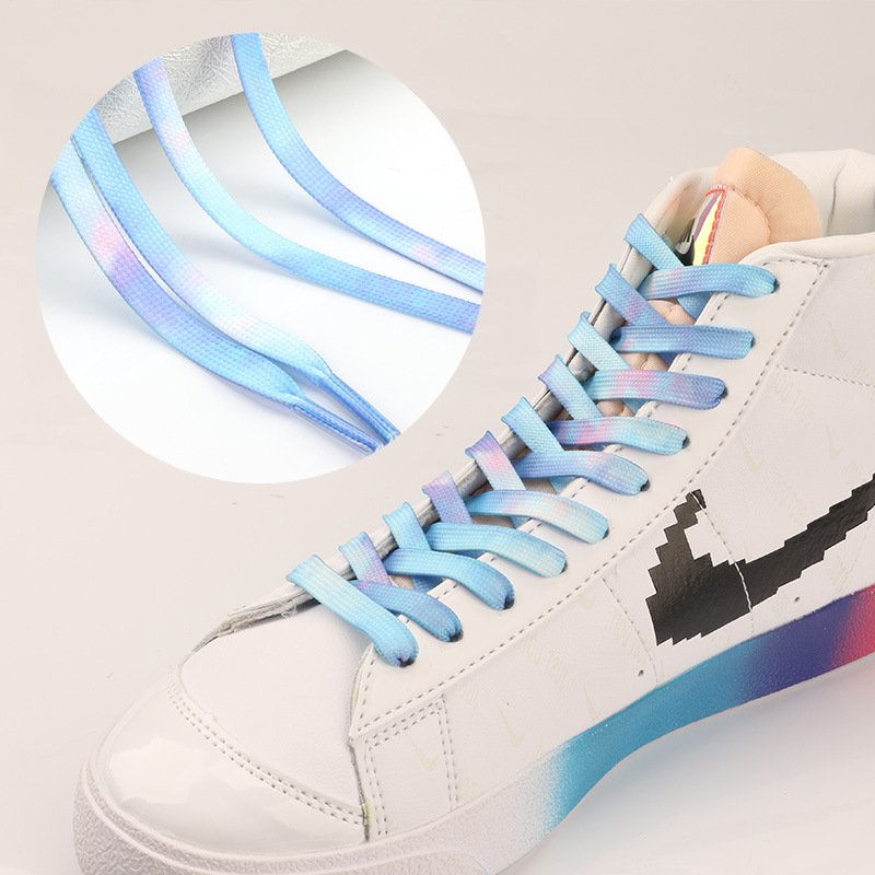 Colorido impreso corbata teñida cordones personalidad aj1 8mm de doble capa plana deportes zapatos blancos ins moda floración cordones