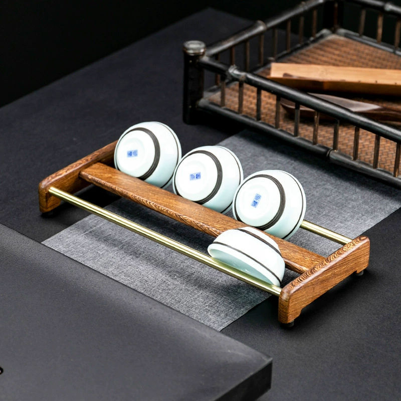 Copper tea cup ebony, glass holder, storage system, tea set with accessories