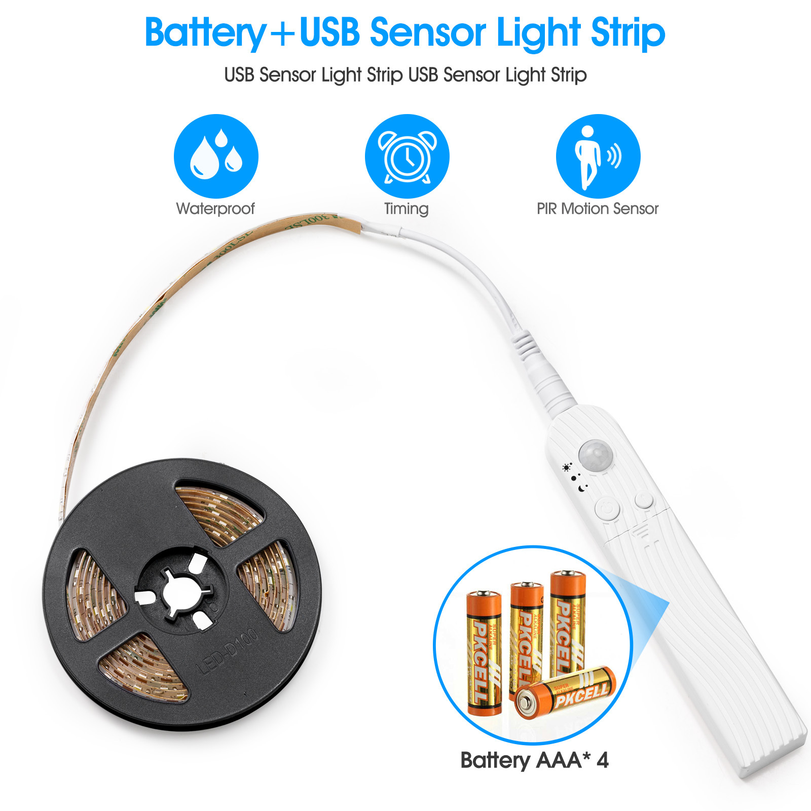 Intelligent LED battery box, human body induction, waterproof LED 2835 light strip, USB rechargeable wardrobe light box display case