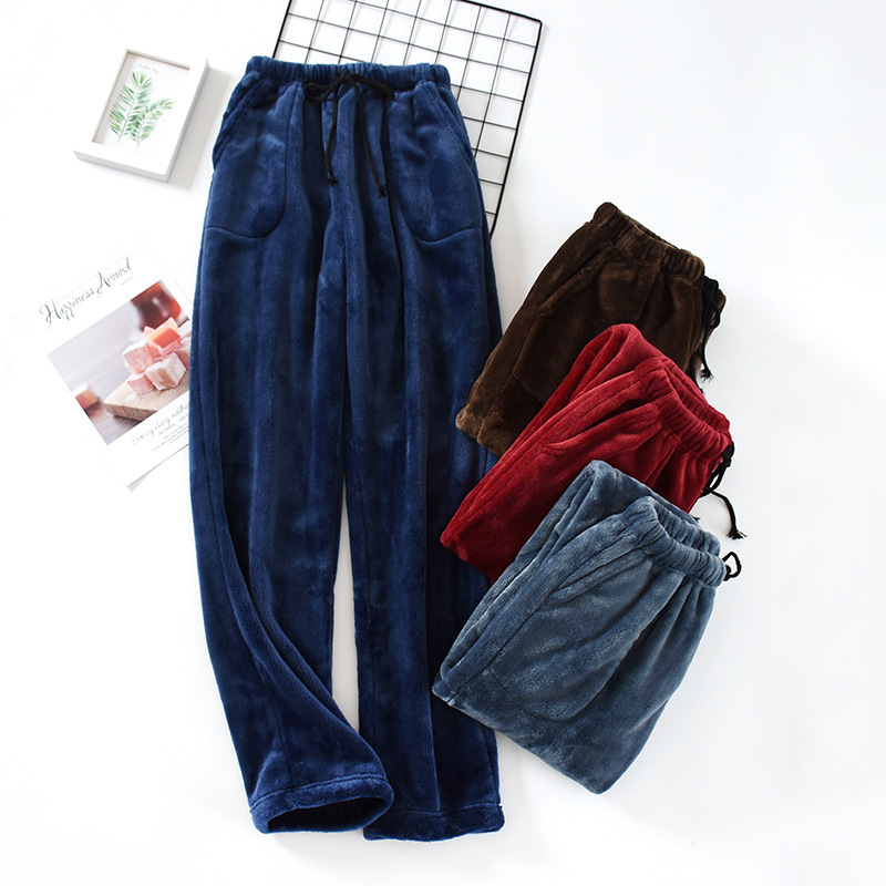 Autumn and Winter Thickeneded Flannel Pajamas for Men, Thickeneded Coral Velvet, Loose Large Size Home Pants, Straight Pants That Can Be Worn Outside