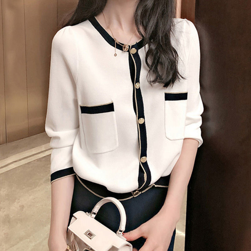 Anti-Pilling High-Quality Small Fragrance Women's Gold Button Cardigan Autumn Elegant Style Knitwear Jacket Women's Knitted Knitwear