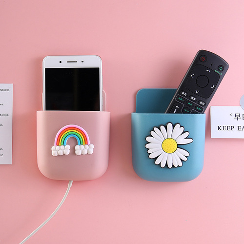 Cute girl remote control storage box cartoon bedside mobile phone rack stationery makeup brush wall hanging storage rack