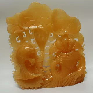 天然米黄玉玉石雕刻连年有余摆饰 家居饰品客厅玉器工艺品摆件