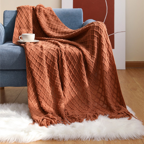 Nordic sofa blanket knitted blanket shawl blanket Amazon tassel air conditioning blanket bedside towel solid color summer blanket