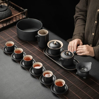 黑陶整套功夫茶具套装茶海礼盒装简约创意泡茶壶茶洗激光雕刻logo