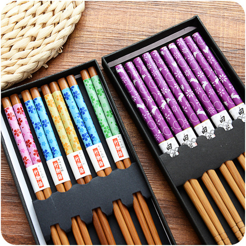 Home Bamboo Chopsticks Gift Box Portable Tableware Set 5 Pairs Japanese Style Home Japanese Style Bamboo Chopsticks Bamboo Chopsticks Wholesale