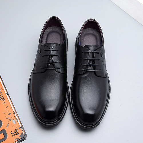 First-layer cowhide business leather shoes new formal leather shoes men's casual thick-soled big-toe men's shoes wholesale
