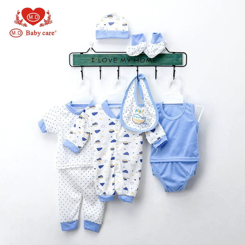 0-декабря Цельный костюм для мальчиков и девочек с мультяшным принтом, костюм для новорожденного, Подарочная коробка, однобортный костюм для скалолазания с короткими рукавами, костюм из восьми предметов