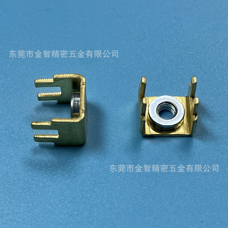 PCB焊接端子四脚六脚黄铜接线座M5压铆端子冷压固定座黄铜冲压件