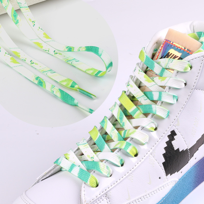 Colorido impreso corbata teñida cordones personalidad aj1 8mm de doble capa plana deportes zapatos blancos ins moda floración cordones