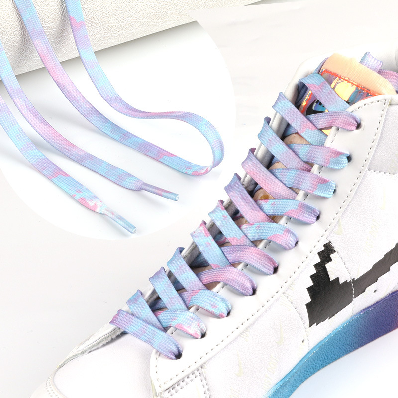 Colorido impreso corbata teñida cordones personalidad aj1 8mm de doble capa plana deportes zapatos blancos ins moda floración cordones