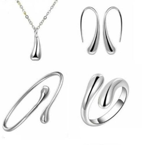 European and American fashionable and simple water drop four-piece set, ring, earrings, necklace, bracelet, four-piece set wholesale
