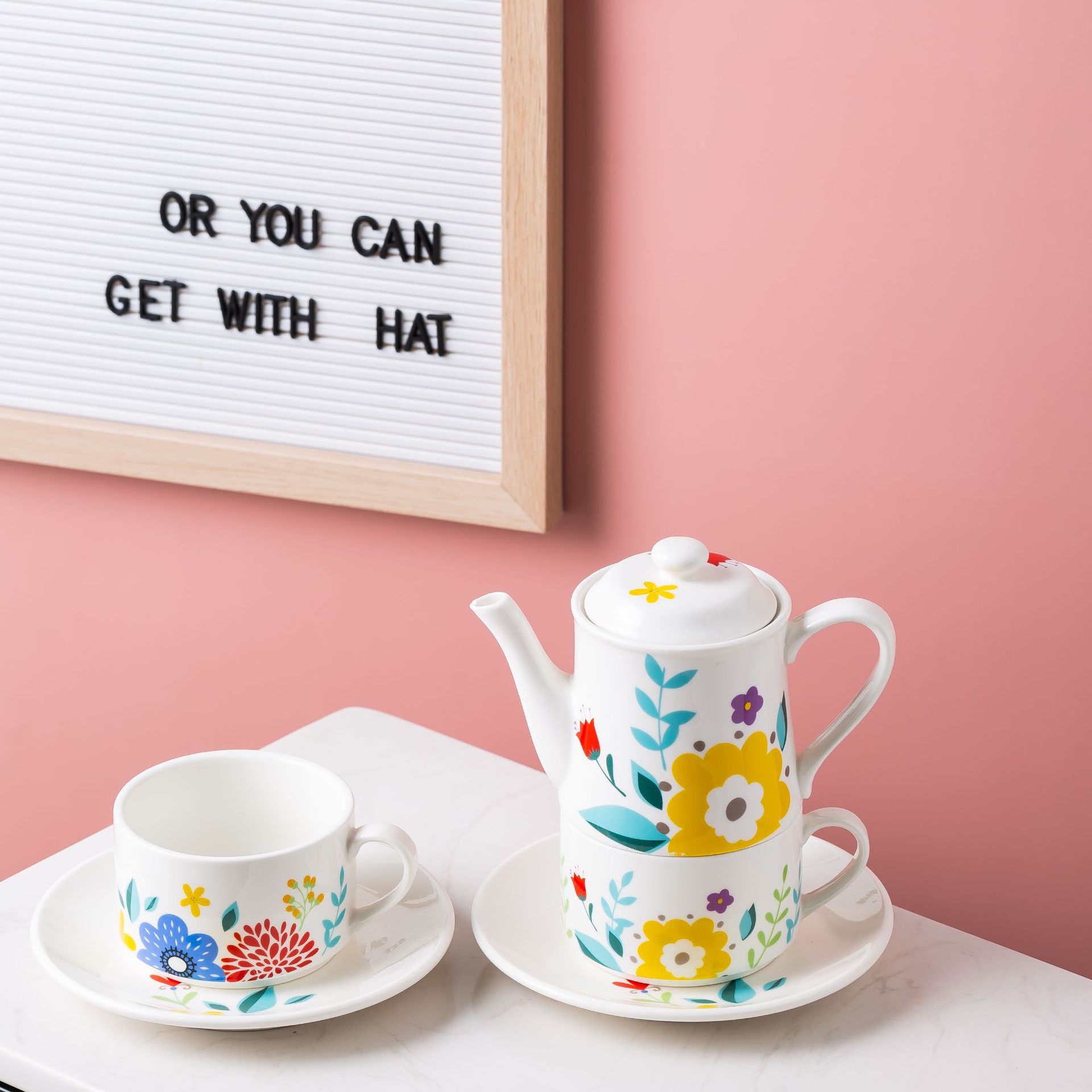 Estilo pastoral de estilo europeo Taza olla de cerámica taza de té tetera traje de regalo del Día DE LA Madre juego de té de la flor de la tetera traje