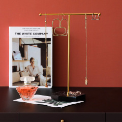 大理石紋木製底首飾架帶洞T形耳環飾品架子櫃檯掛件首飾展示架