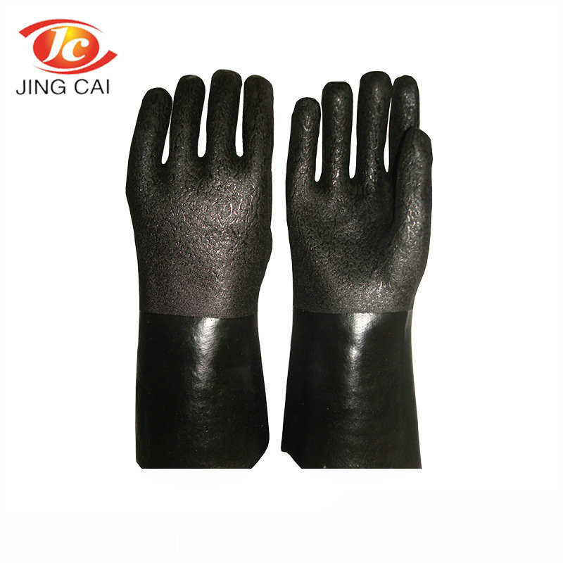 现货供应 35cm黑色磨砂PVC手套 PVC劳保防护手套 PVC防滑手套