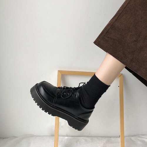 British style black small leather shoes for women 2024 spring new retro single shoes flat Japanese style jk student platform women's shoes