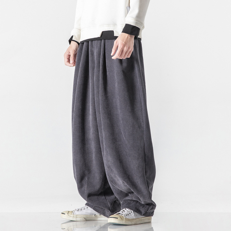 Chinese Style Lengthened Solid Color Large Size Corduroy Harlan Wide Leg Straight Pants Casual Loose Pants for Couple Men Chinese Style Lengthened Solid Color Large Size Corduroy Harlan Wide Leg Straight Pants Casual Loose Pants for Couple Men