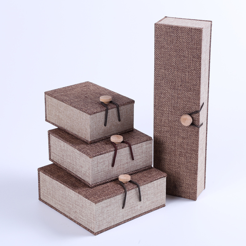 高档珠宝首饰盒麻布木扣文玩吊坠盒手链手镯包装盒项链盒厂家直供