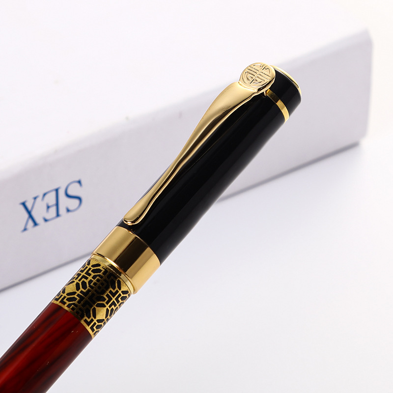 Pluma de firma de metal en stock pluma de gel de regalo de negocios de grano de madera roja pluma de metal letras LOGO pluma de gama alta image 7