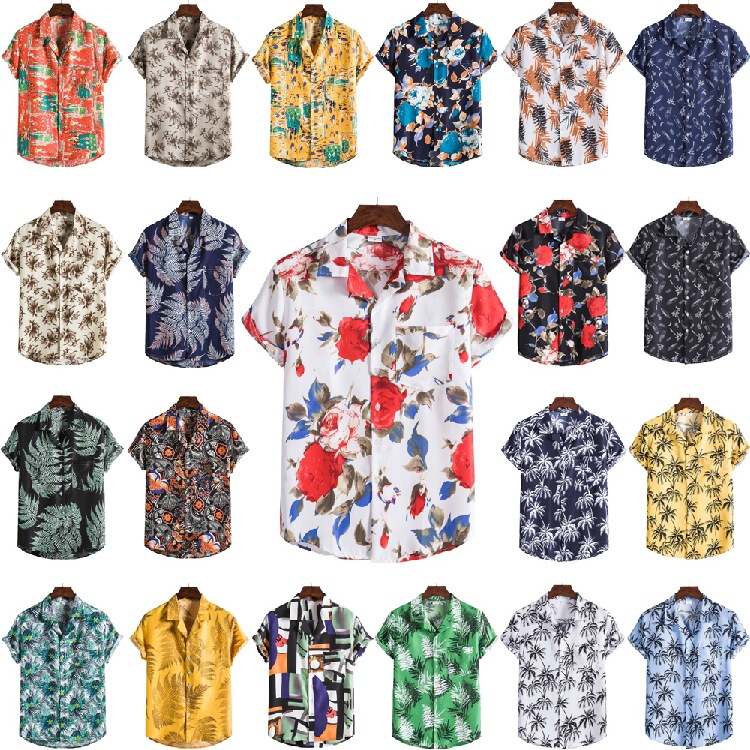 Amazon AliExpress Foreign Trade Summer New Men's Slim-fit Printed Short-sleeved Shirt European and American Fashion Casual Shirt