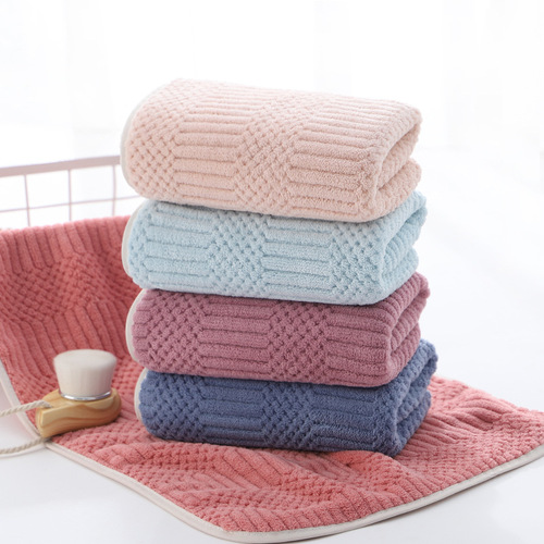 Polyester brocade water-absorbent warp knitted coral velvet plain auspicious pattern large towel soft face towel gift embroidered LOGO wholesale