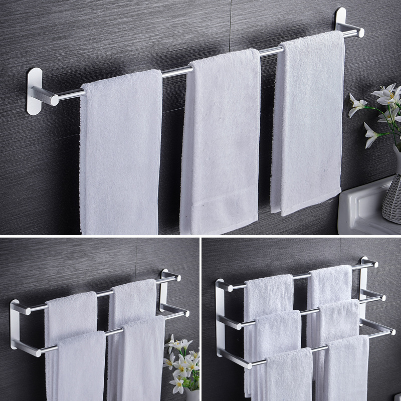 Bathroom Towel Rack Punch-free Black Space Aluminum Double Layer Multi-layer Single-pole Double-pole Towel Rack Toilet Towel Rack
