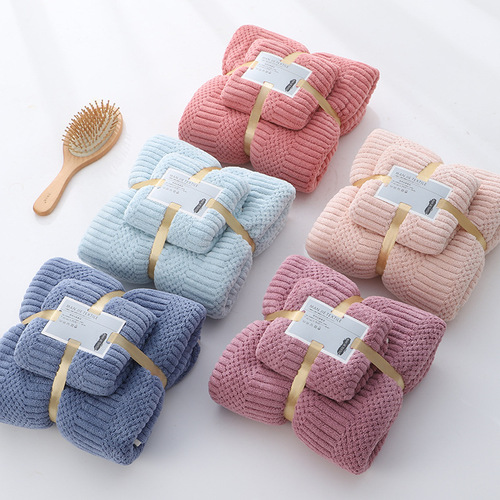 High-density coral velvet soft and water-absorbent plain auspicious pattern towel bath towel set gift set wholesale advertising benefits
