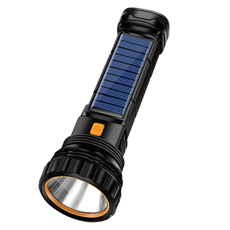 led强光太阳能手电筒USB可充电式便携小手电户外超亮多功能应急灯