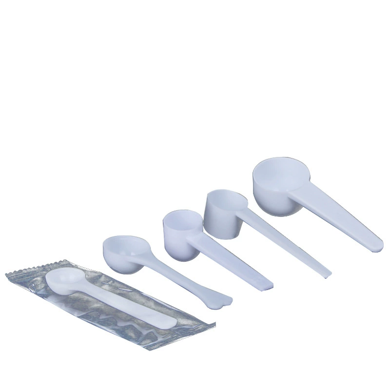Measuring spoons (disposable) — polypropylene PP scoops, 0.5–10 g, individual or bulk packaging