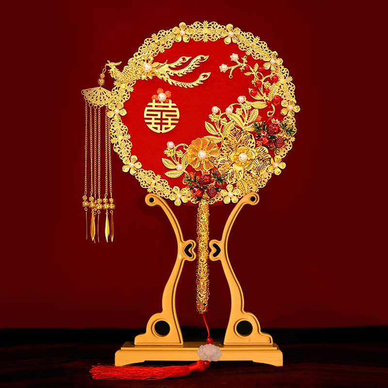 Wedding Wholesale Bridesmaid Fan Package for DIY Materials, Handmade Chinese Style Hand-tied Bouquets, Ancient Style Happy Fans for Marriage Ceremony