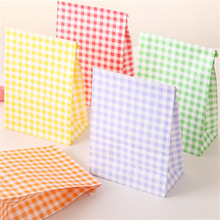 简约韩风ins彩色格子纸袋礼品袋包装袋糖果杂物收纳纸袋摆拍道具