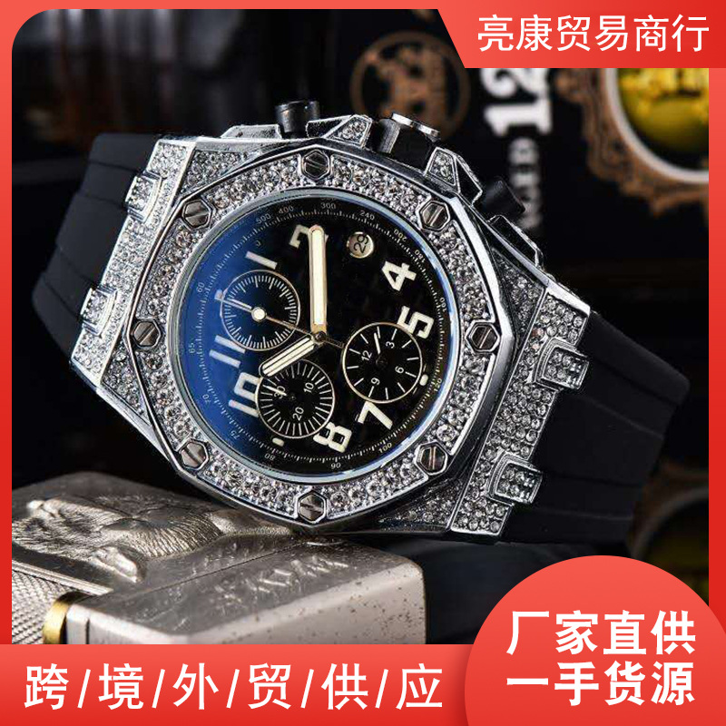 New AliExpress retro quartz watch 6 pin multifunctional carved men's watch fashion Diamond Men's Watch wholesale