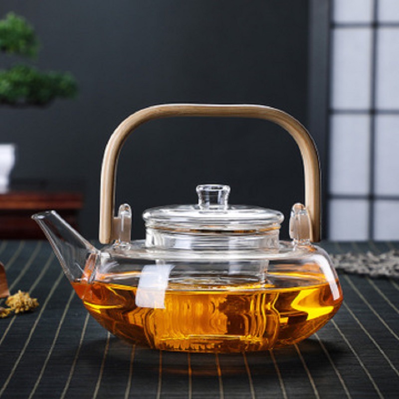 Estufa eléctrica de cerámica cocina de doble propósito tetera de bambú mango olla de haz hogar olla de vidrio de borosilicato patrón de martillo olla juego de cocina de té