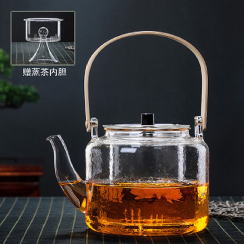 Estufa eléctrica de cerámica cocina de doble propósito tetera de bambú mango olla de haz hogar olla de vidrio de borosilicato patrón de martillo olla juego de cocina de té