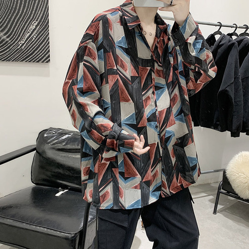 New autumn long-sleeved shirt for men Korean style trendy and versatile ins Hong Kong style loose casual and iron-free retro floral shirt