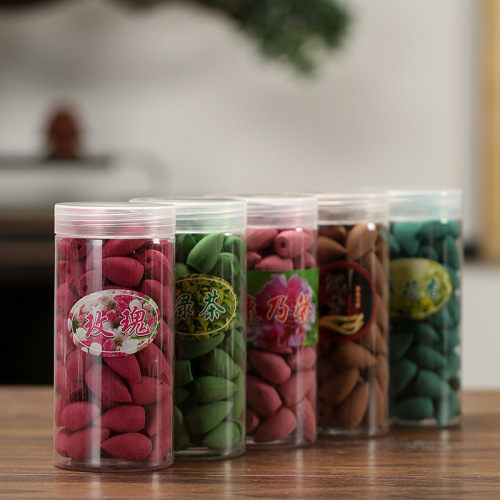 Factory-direct backflow incense sticks—new design, large plastic container, 80-count flow-scented sandalwood fragrance, perfect for indoor tower-style aromatherapy.