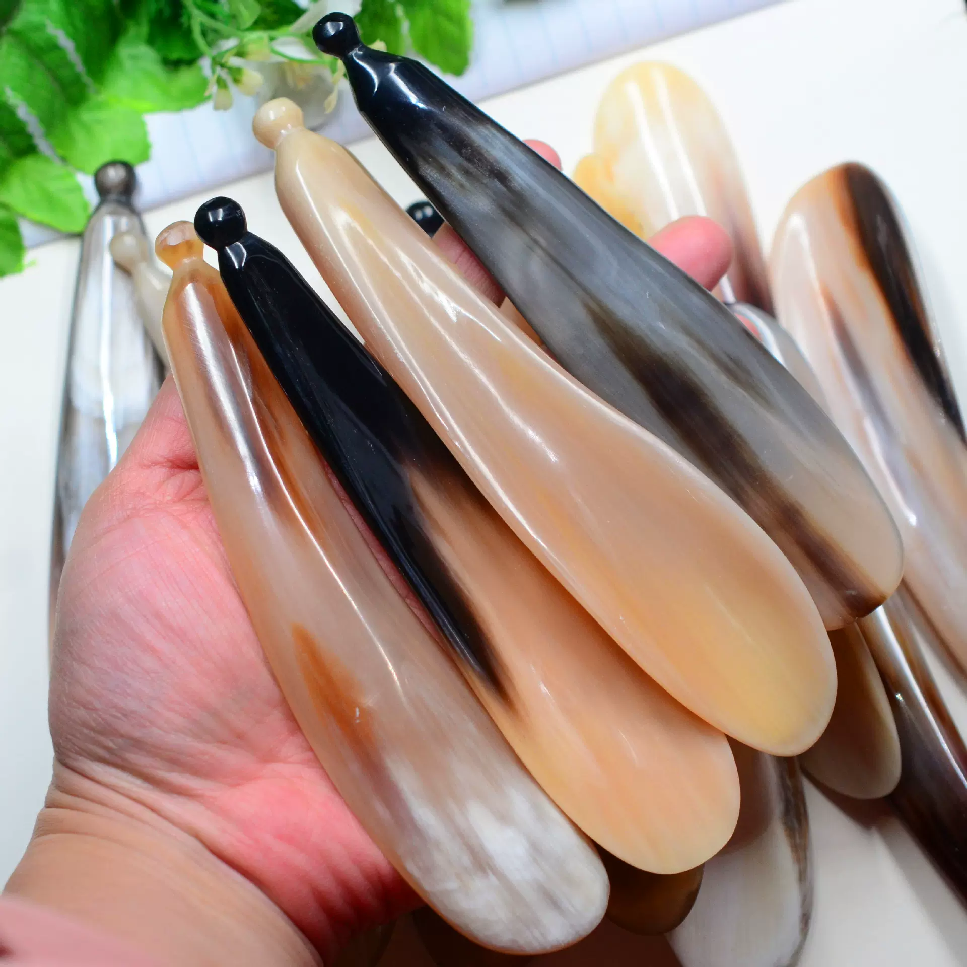 白牦牛角 拨筋棒 点穴笔拔 美容棒 眼部面部脸部刮板 按摩眼刮