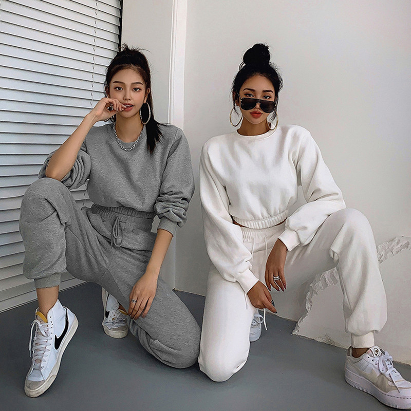 2026 Spring and Autumn New Sexy Round Neck Short Sweatshirt and Pants Two-Piece Set Fashion Casual Sportswear Suit European and American Women's Clothing