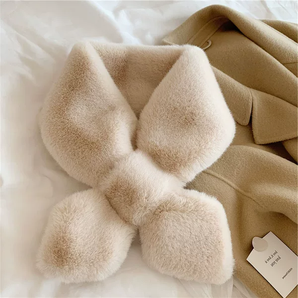 Korean chic Style Autumn and Winter Solid Color Mao Scarf Warm Imitation Rex Rabbit Fur Cross Scarf Plush Fur Collar for Women