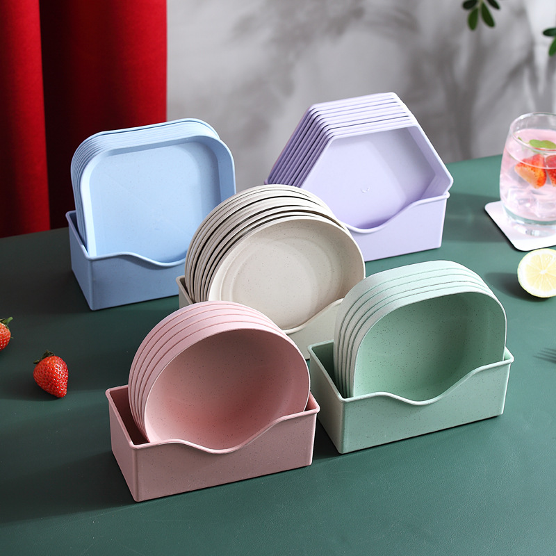 Caja de almacenamiento de plato de paja de trigo hogar creativo cocina plato de hueso Placa de pastel estante de almacenamiento caja de acabado resistente a la caída image 3