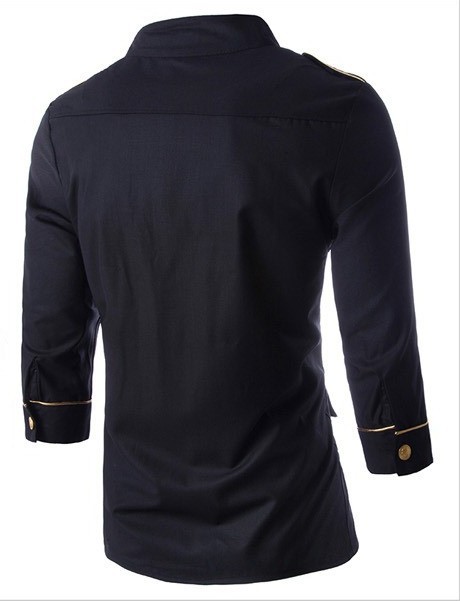 AliExpress New Foreign Trade Men's Golden Eaulets Decorative Seven-Sleeve Shirt Men's Slim-Fit Gold Button Shirt