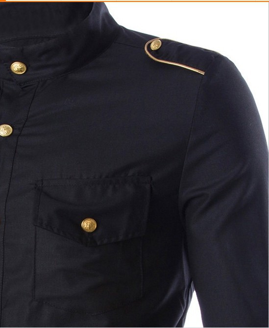 AliExpress New Foreign Trade Men's Golden Eaulets Decorative Seven-Sleeve Shirt Men's Slim-Fit Gold Button Shirt